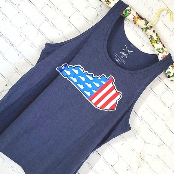 Shop Local Kentucky Red White Blue KY Shape Graphic Print Tank Top Mens Size M - Picture 5 of 11